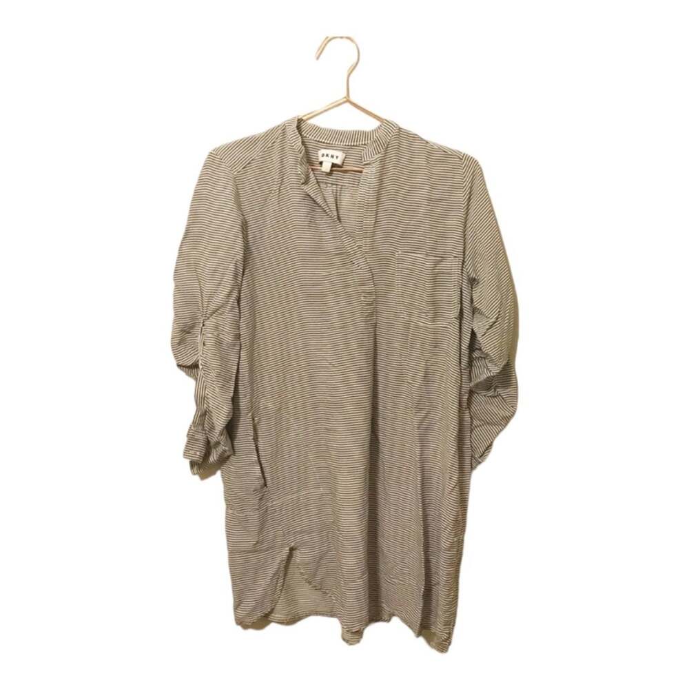 DKNY shirt dress tunic dark gray striped with pockets size small
